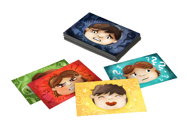 Emoční karty Eduall v ekologickém bavlněném pytlíku, sada 25 karet s ilustracemi emocí a návodem na využití při práci s dětmi, ve školách, psychoterapii i kurzech.