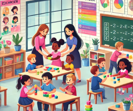 Skupina dětí sedících na koberci ve školce, společně se věnují vzdělávacím aktivitám s podzimní tematikou.