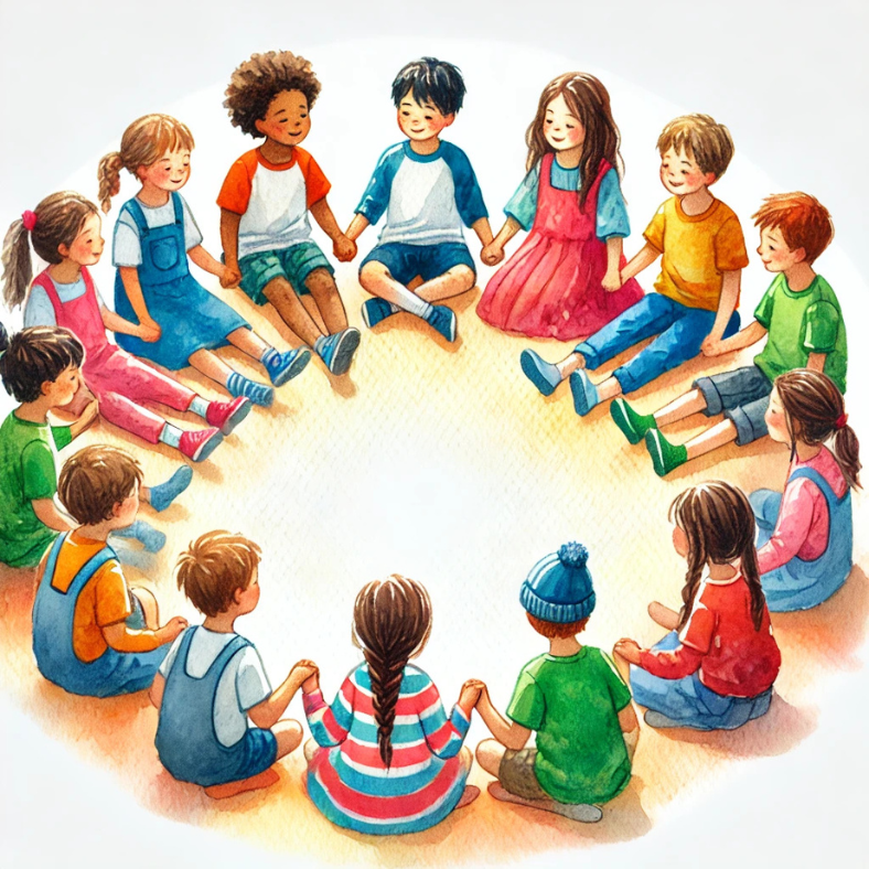 Ilustrace dětí spolupracujících na školním projektu jako týmová aktivita ve třídě.
