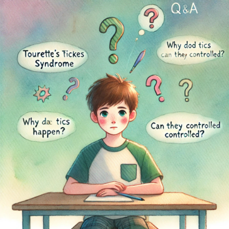 Ilustrace znázorňující problematiku Touretteova syndromu u dětí a dospělých.