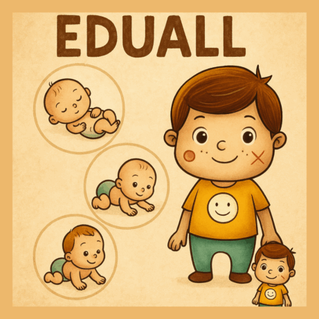 Ilustrace psychomotorického vývoje dítěte s postavičkou Edáčka od Eduall