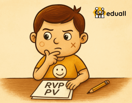 Ilustrace Edáčka zamyšleného nad papíry s novým RVP PV ve třídě