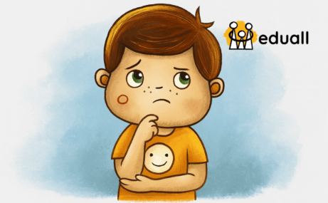 Ilustrace Edáčka – dětského maskota Eduall, který symbolicky ukazuje rozdíl mezi expresivní a receptivní složkou řeči.