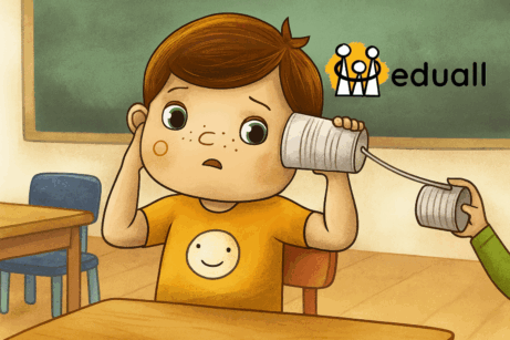 Ilustrace Edáčka, který si zakrývá jedno ucho, aby symbolizoval jednostrannou ztrátu sluchu u dětí a obtíže s porozuměním v hlučném prostředí.