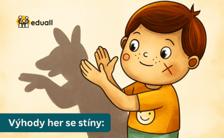 Ilustrace Edáčka, který pomocí rukou vytváří stíny postavičky na zeď při hravé aktivitě se světlem.