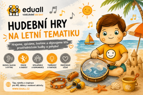 Hudební hry na letní tematiku pro děti – Edáček Eduall hraje na oceánský buben u moře