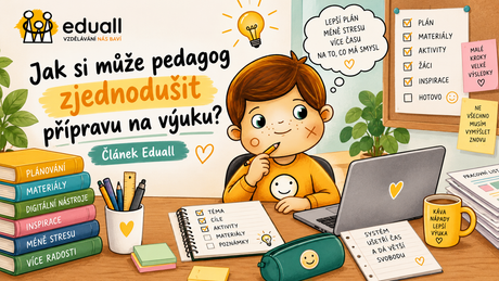 Edáček jako pedagog plánuje výuku u notebooku – tipy, jak si učitel může zjednodušit přípravu na výuku | Eduall