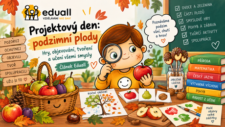 Projektový den Podzimní plody – Edáček poznává jablka, hrušky a další podzimní plody pomocí her, tvoření a smyslových aktivit | Eduall